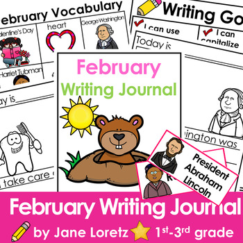 Preview of February writing prompts, Daily writing journal, 1st grade, 2nd grade, 3rd grade