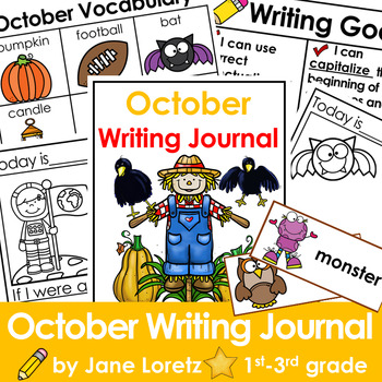 Preview of October writing prompts, Daily writing journal, 1st grade, 2nd grade, 3rd grade