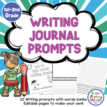 Preview of Writing Journal with Prompts for Writers Grades 1 and 2 - Editable