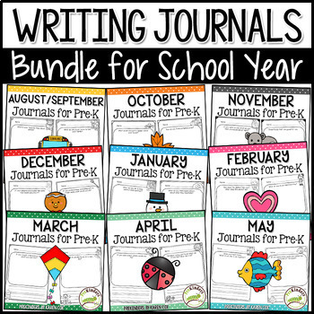 Preview of Writing Journals Prompts: Year Long BUNDLE, Preschool Kindergarten PreK