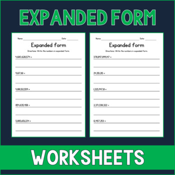 Preview of Writing Large Numbers in Expanded Form - Place Value Worksheets - Test Prep