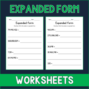 Preview of Writing Large Numbers in Expanded Form Worksheets - Place Value Test Prep