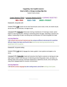 Preview of Writing Learning Objectives - An Activity PD for Teachers (TEKS + ELPS)