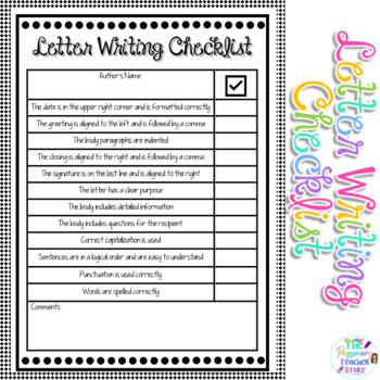 Preview of Writing Letter Checklist l Writing Self-Assessment l Writing Peer Evaluation