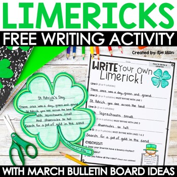 Preview of Writing Limericks St. Patrick's Day Writing Poetry Activity Bulletin Board Craft