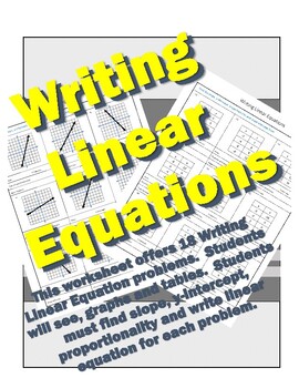 Preview of Writing Linear Equations - Graphs and Tables (Y-Intercept, Slope, etc.) 8.4C