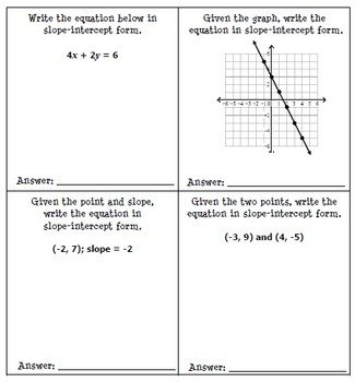 Writing Linear Equations Line Match Activity by All Things Algebra