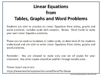 Preview of Writing Linear Equations - Find Slope from Tables, Graphs and Word Problems