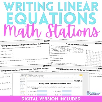 Preview of Writing Linear Equations Math Stations | Math Centers