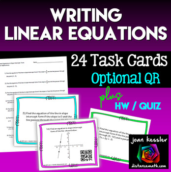 Writing Linear Equations Task Cards Qr Hw By Joan Kessler 