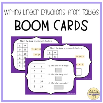 Preview of Writing Linear Equations from Tables BOOM Cards