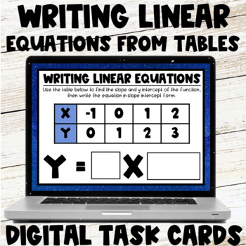Preview of Writing Linear Equations from Tables Slope Digital & Printable Task Cards