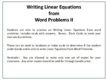 Preview of Writing Linear Equations from Word Problems y=mx+b