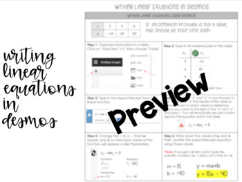 Preview of Writing Linear Equations in Desmos (Linear Regression) PDF