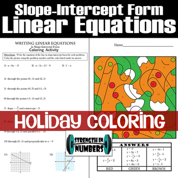 Preview of Writing Linear Equations in Slope-Intercept Form Holiday Coloring Activity