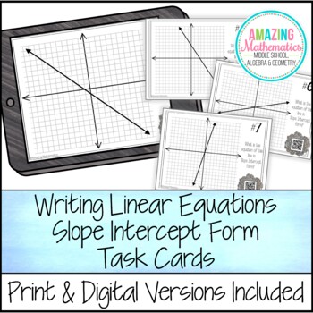Preview of Writing Linear Equations in Slope Intercept Form Task Card Activity