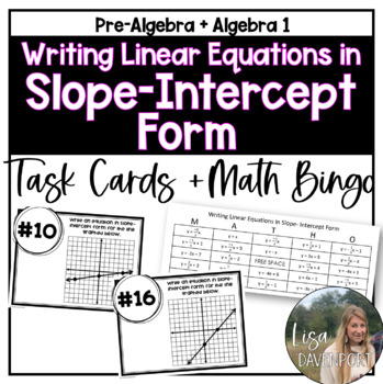 Preview of Writing Linear Equations in Slope Intercept Form Task Cards and Bingo Game