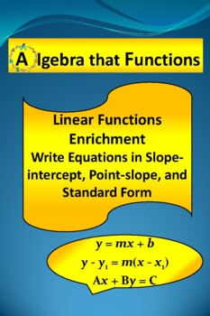 Preview of Linear Functions Enrichment Write inSlope-intcpt.,Point-slope,Standard *DISTANCE