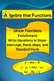 Linear Functions Enrichment Write inSlope-intcpt.,Point-sl