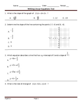 Preview of Writing Linear Functions Test/Tasks/Review/Practice Problems