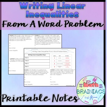 Preview of Writing Linear Inequalities From A Word Problem