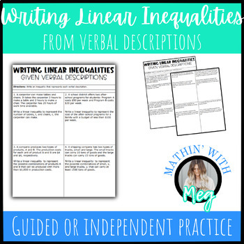 Preview of Writing Linear Inequalities from Verbal Descriptions | Algebra 1 | TEKS A.2H