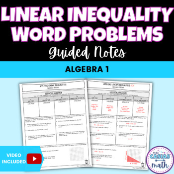 Preview of Writing Linear Inequalities from Word Problems Guided Notes Lesson Algebra 1