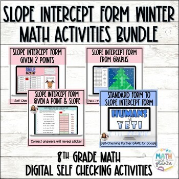 Preview of Writing Linear equations in Slope Intercept Form Winter Math Activities Bundle