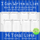 Writing Lists | Work on Writing Activity