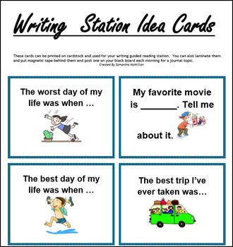 Writing Literacy Station Or Journal Starter Cards By Education Contessa