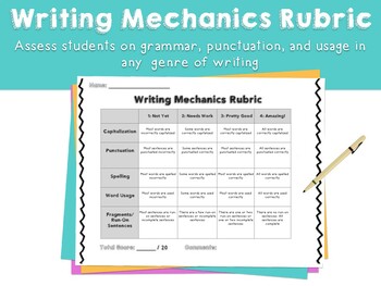 Preview of Writing Mechanics Rubric