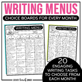 Writing Menus | Monthly Writing Choice Boards | Writing Prompts
