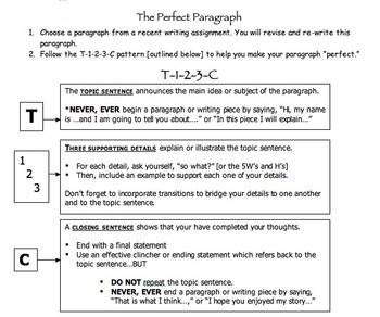Writing Mini-Lesson: The Perfect Paragraph by Language Arts with Mrs F