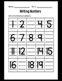 Writing Missing Numbers 1-20 Math Worksheet for Kids