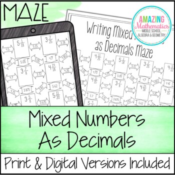 Preview of Writing Mixed Numbers as Decimals Worksheet - Maze Activity