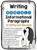 Writing Monthly Informational Paragraphs - 12 Animals - In