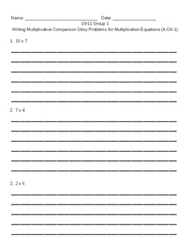 Preview of Writing Multiplicative Comparison Story Problems (editable)