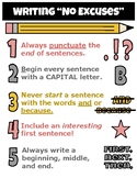 Writing "No Excuses" Anchor Chart and Practice Worksheets