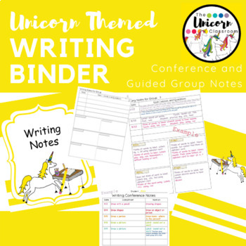 Preview of Unicorn Themed Writing Notes Binder for Strategy Groups / Individual Conferences