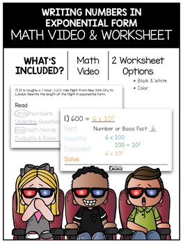 Preview of 5.NBT.2: Writing Numbers in Exponential Form Math Video and Worksheet