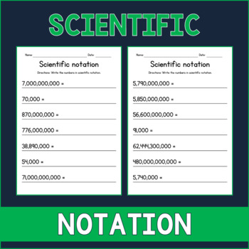 Preview of Writing Numbers in Scientific Notation - Math Worksheets - No Prep - Sub Plan