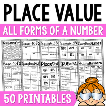 Preview of Place Value: Standard Form, Expanded Form, Word Form & Base-10 Form Worksheets