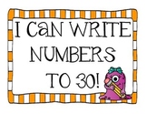 Writing Numbers to 30 - Cute Charts to 30 w/ a Monster Theme