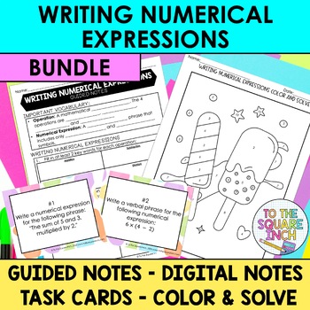 Preview of Writing Numerical Expressions Notes & Activities | Digital Notes | Task Cards