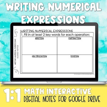 Preview of Writing Numerical Expressions Digital Notes