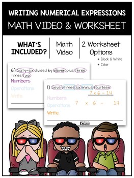 Preview of 5.OA.2: Writing Numerical Expressions Math Video and Worksheet