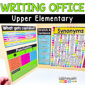 Preview of Independent Writing Office Folder Mini Anchor Charts & Posters Upper Elementary