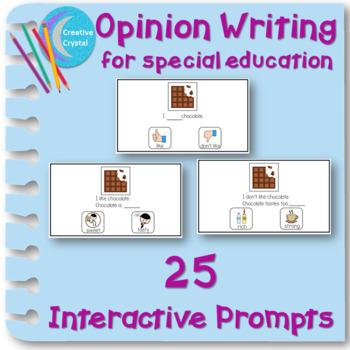 Preview of Writing Opinions 25 Prompts Adapted Reading Special Education PDF Google Slides