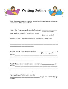 Preview of Writing Outline Worksheet (Travel Theme)