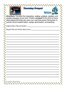 Writing Packet - Prequel Fiction Writing by Miss Sterkin's Learning ...